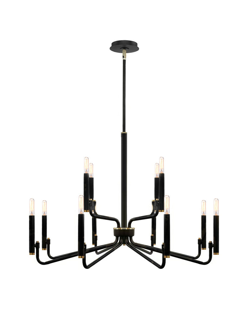 Justice Designs NSH-8184-MBBR 12 Light Chandelier, Matte Black w/ Brass