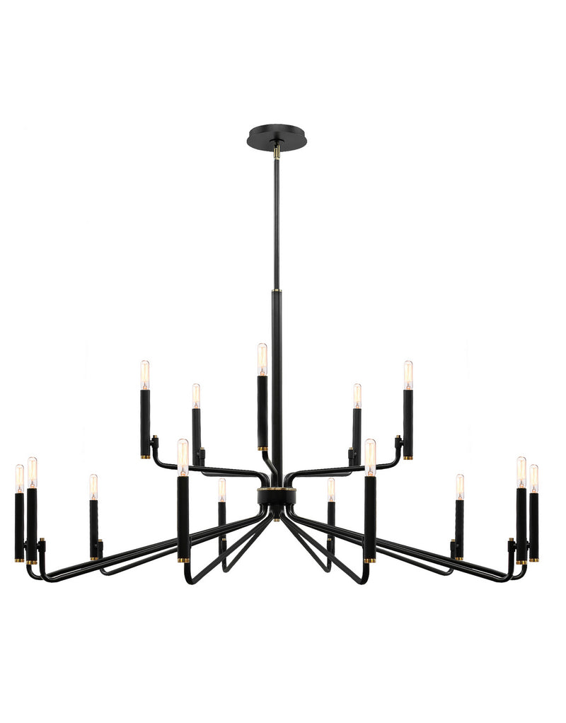 Justice Designs NSH-8185-MBBR 15 Light Chandelier, Matte Black w/ Brass