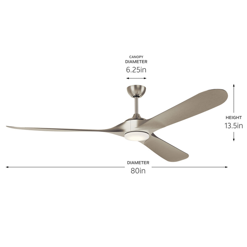 Kichler 310680NI 80"Ceiling Fan, Painted Brushed Nickel