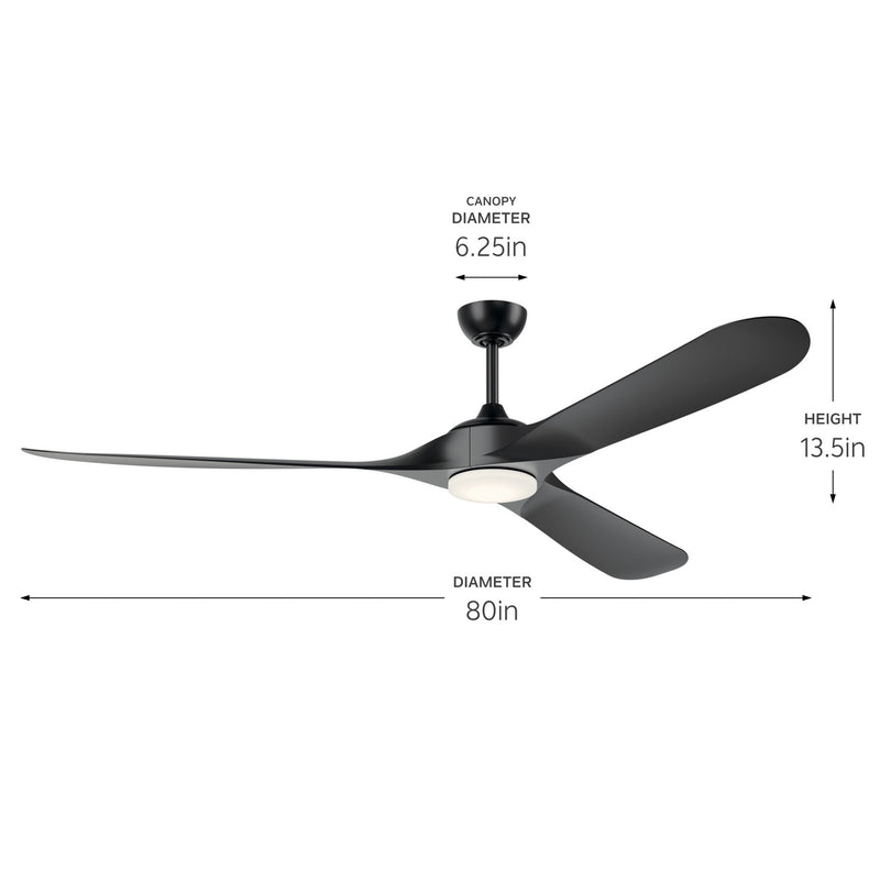 Kichler 310680SBK 80"Ceiling Fan, Satin Black