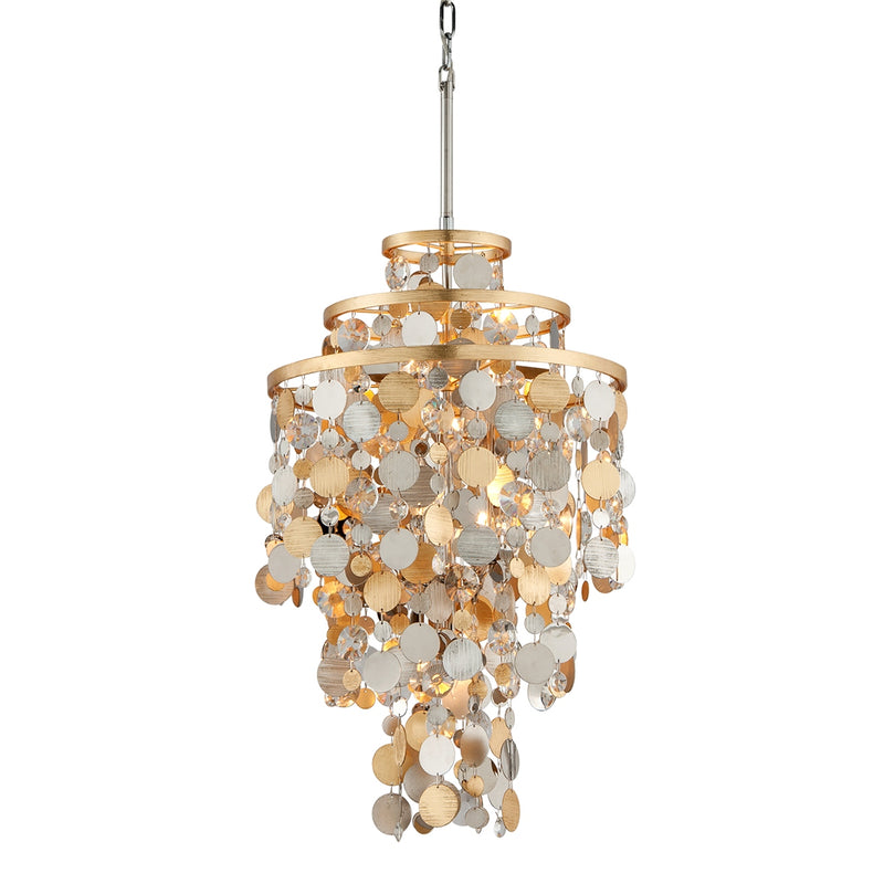 Corbett Lighting 215-45-SL/GL/SS Five Light Chandelier, Gold Silver Leaf & Stainless