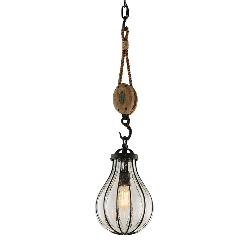Troy Lighting F4904-FOR One Light Pendant, Vintage Iron With Rustic Wood
