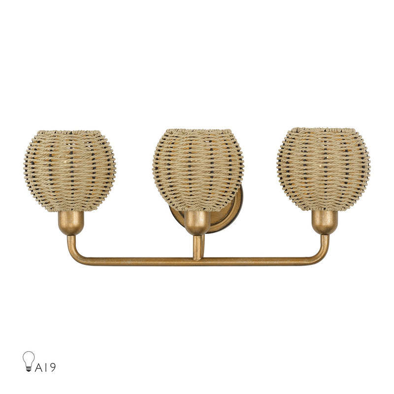 Livex Lighting 13683-48 Three Light Vanity, Antique Gold Leaf