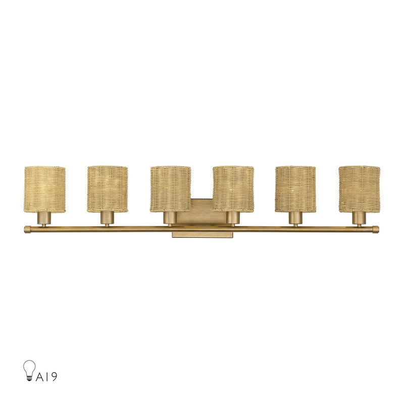 Livex Lighting 13706-48 Six Light Vanity, Antique Gold Leaf