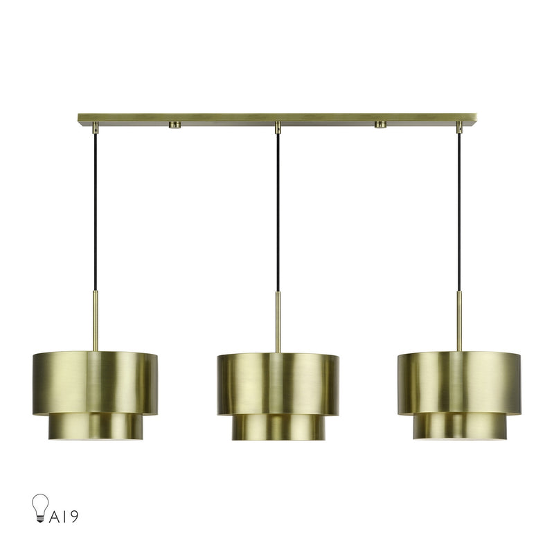 Livex Lighting 40053-01 Three Light Linear Chandelier, Antique Brass