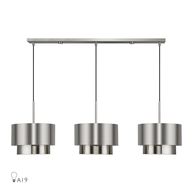 Livex Lighting 40053-91 Three Light Linear Chandelier, Brushed Nickel