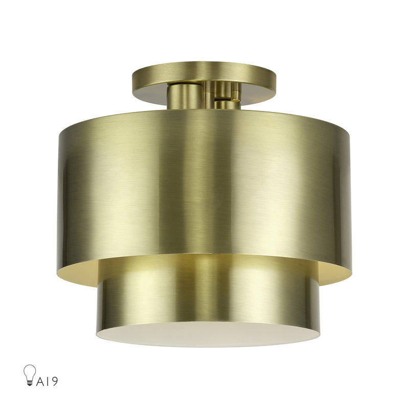 Livex Lighting 40054-01 Two Light Semi-Flush Mount, Antique Brass