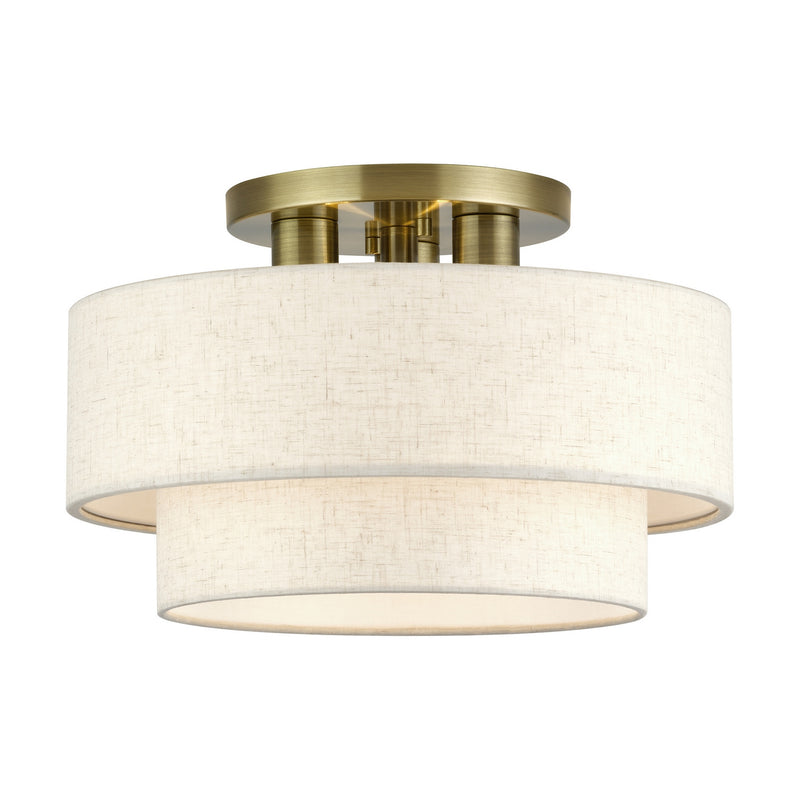Livex Lighting 41944-01 Three Light Semi-Flush Mount, Antique Brass