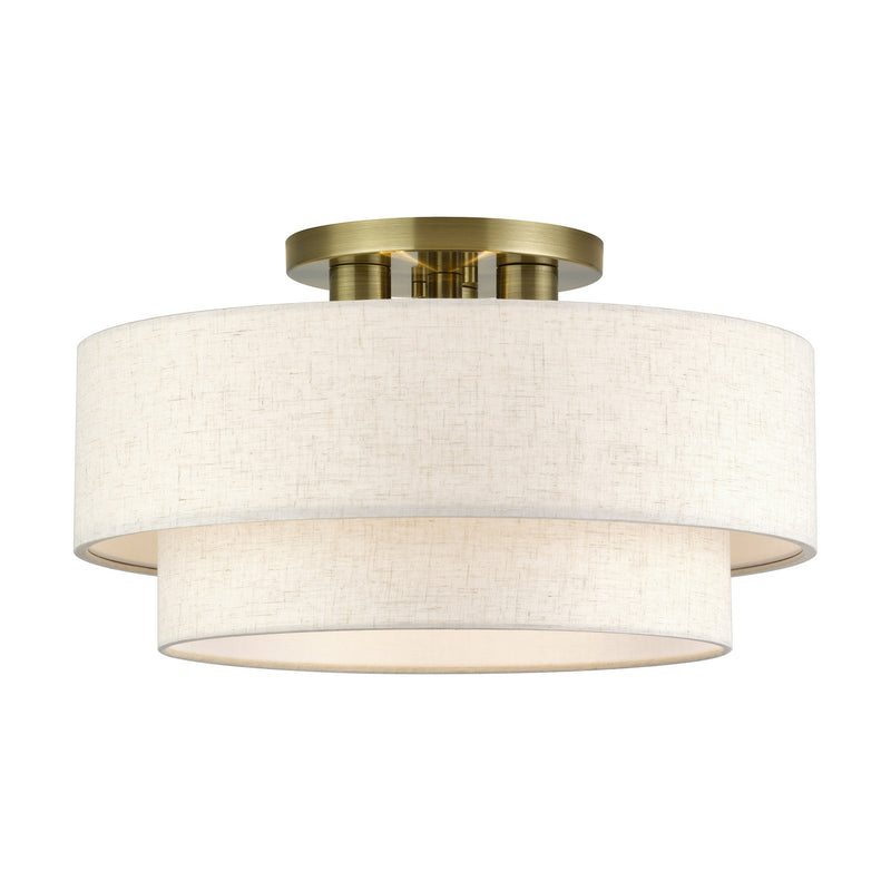 Livex Lighting 41945-01 Three Light Semi-Flush Mount, Antique Brass