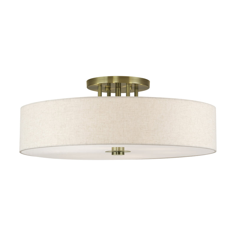 Livex Lighting 45848-01 Six Light Semi-Flush Mount, Antique Brass