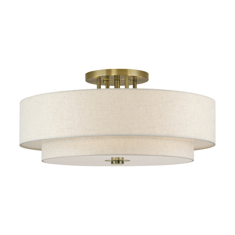 Livex Lighting 45849-01 Six Light Semi-Flush Mount, Antique Brass