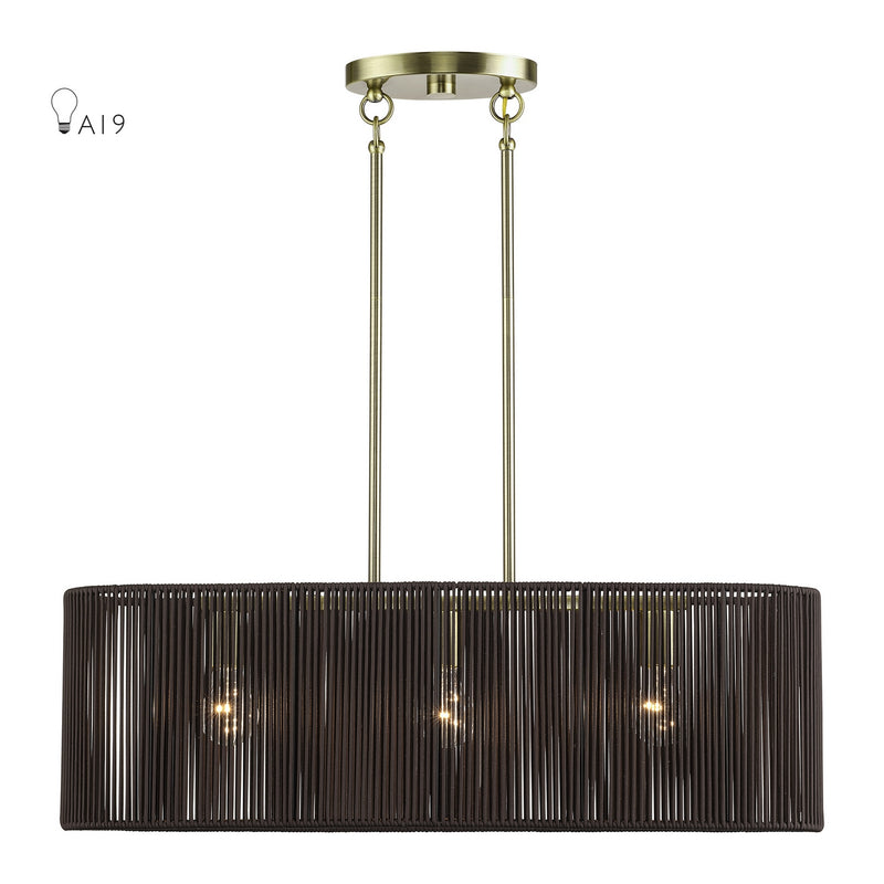 Livex Lighting 49127-01 Three Light Linear Chandelier, Antique Brass