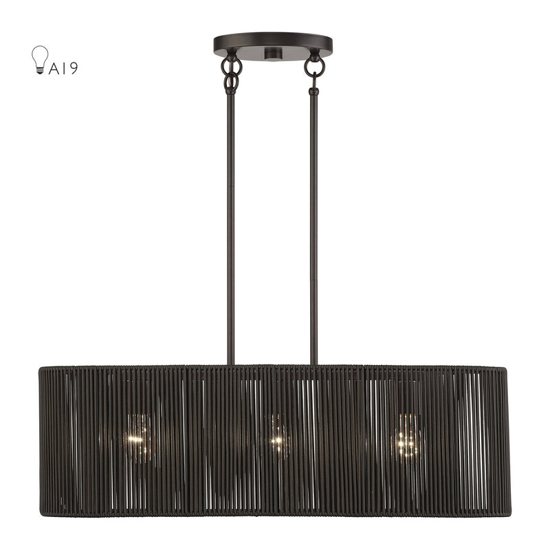 Livex Lighting 49127-92 Three Light Linear Chandelier, English Bronze
