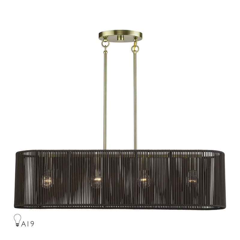 Livex Lighting 49128-01 Four Light Linear Chandelier, Antique Brass