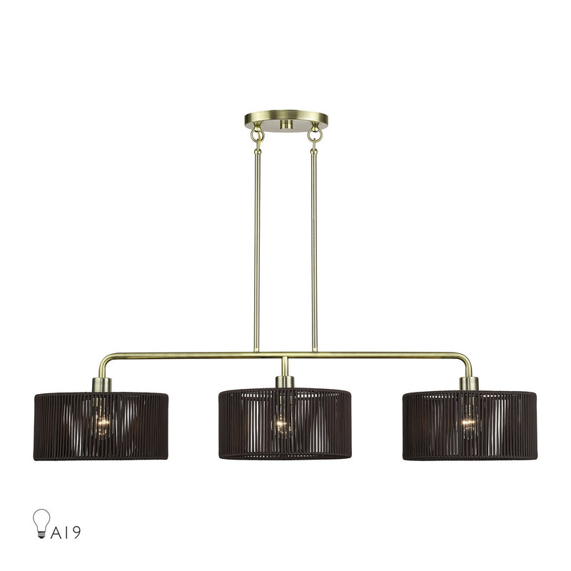 Livex Lighting 49129-01 Three Light Linear Chandelier, Antique Brass