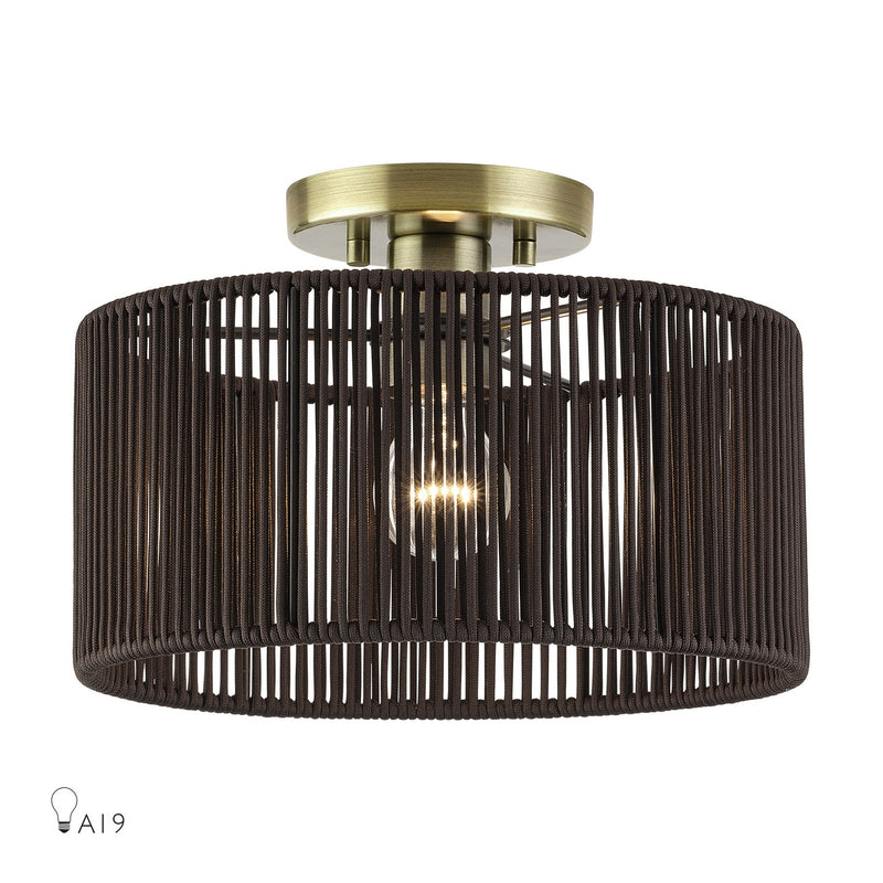 Livex Lighting 49132-01 One Light Semi-Flush Mount, Antique Brass