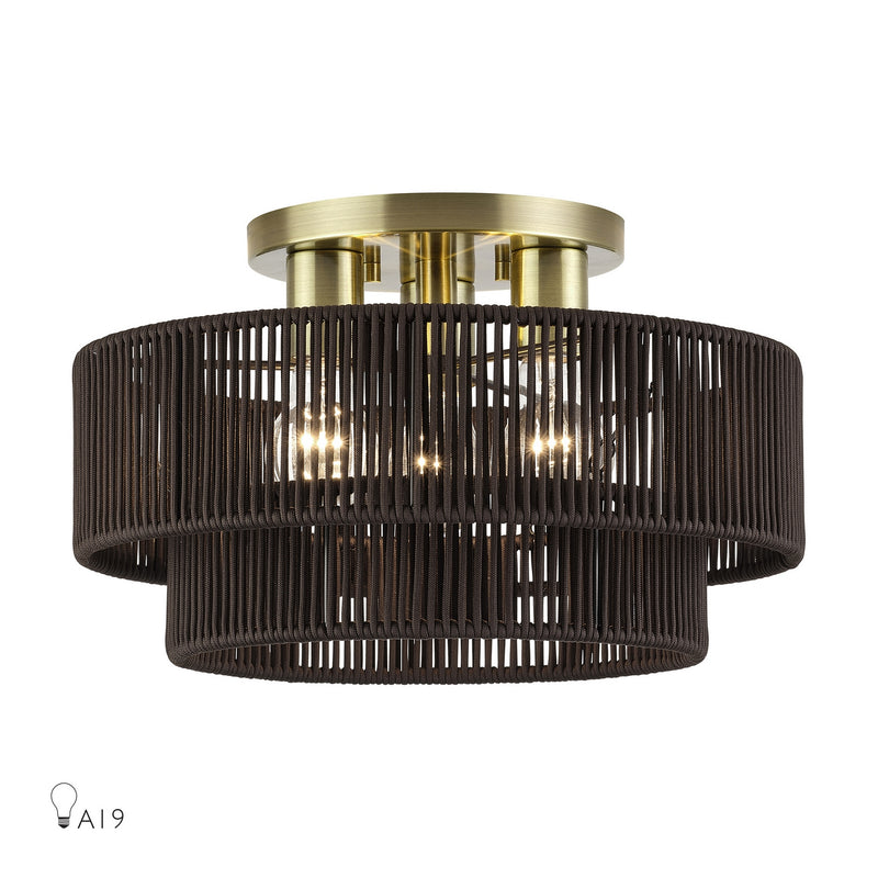 Livex Lighting 49133-01 Three Light Semi-Flush Mount, Antique Brass