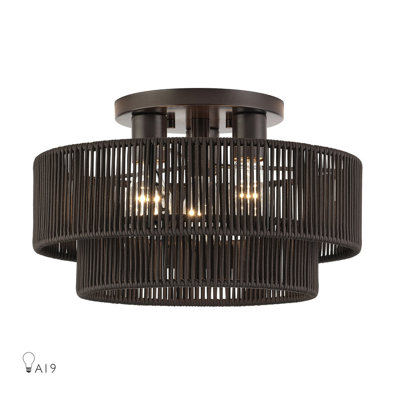 Livex Lighting 49133-92 Three Light Semi-Flush Mount, English Bronze