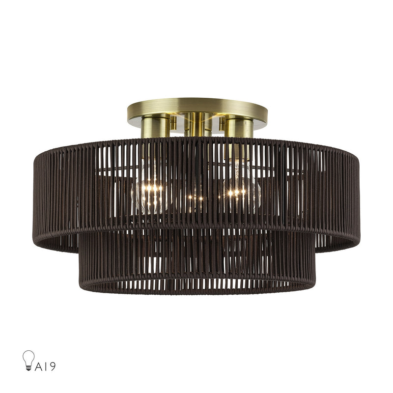 Livex Lighting 49134-01 Three Light Semi-Flush Mount, Antique Brass