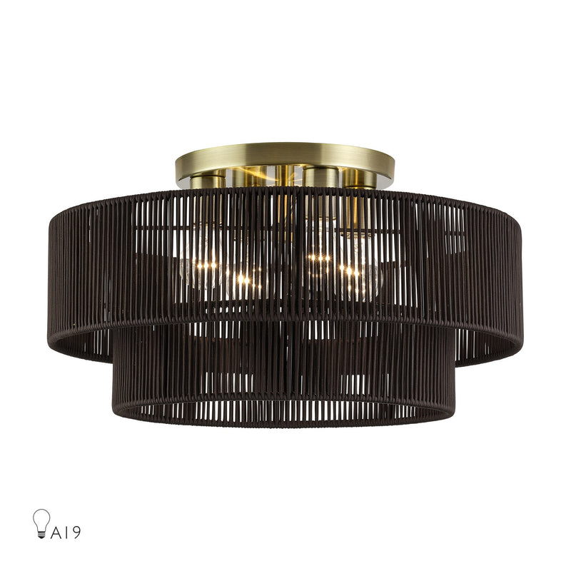 Livex Lighting 49135-01 Four Light Semi-Flush Mount, Antique Brass