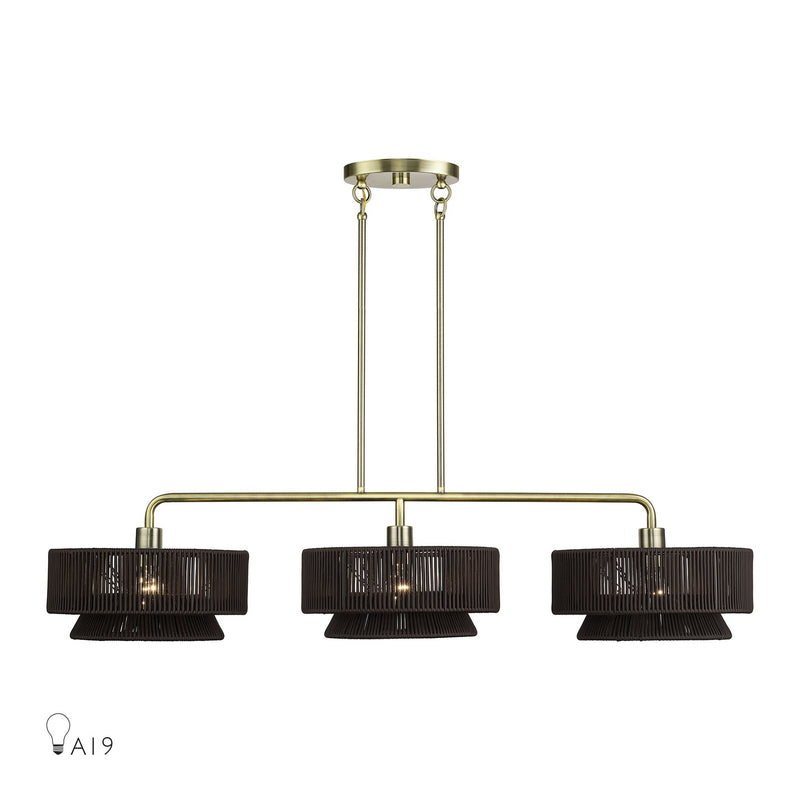 Livex Lighting 49143-01 Three Light Linear Chandelier, Antique Brass