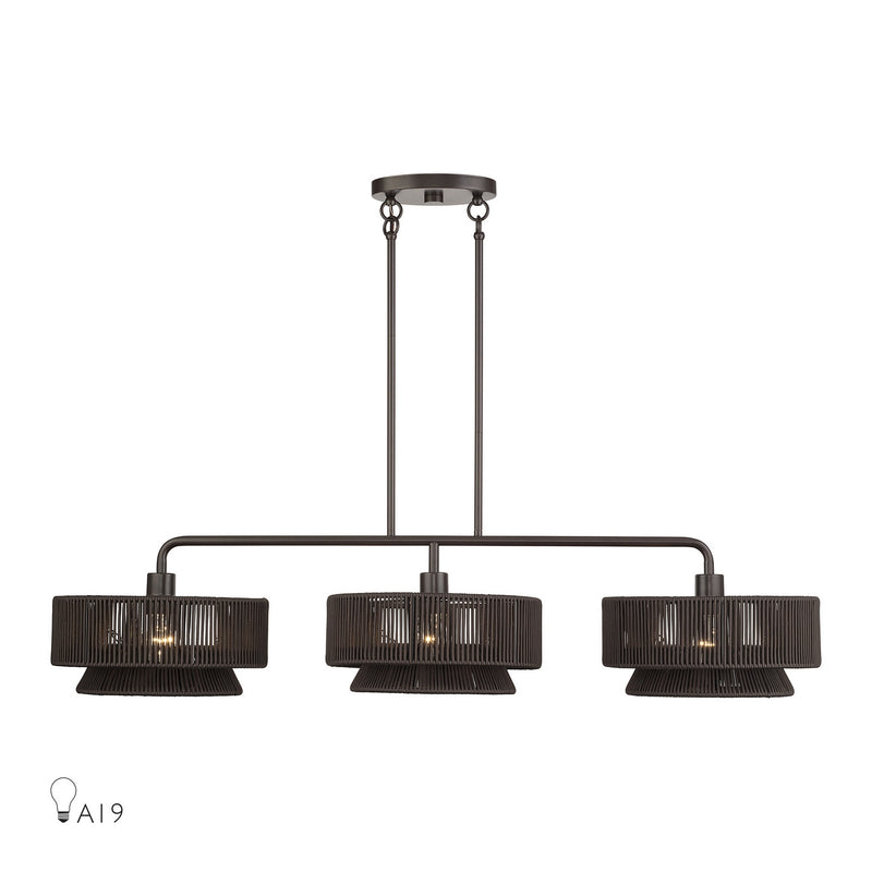 Livex Lighting 49143-92 Three Light Linear Chandelier, English Bronze