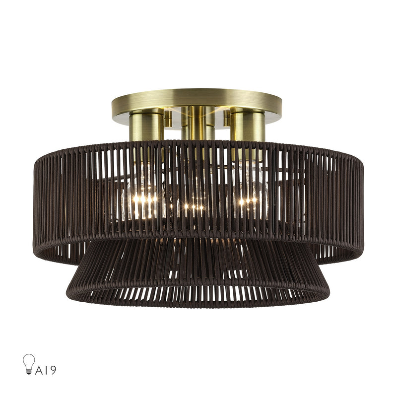 Livex Lighting 49146-01 Three Light Semi-Flush Mount, Antique Brass