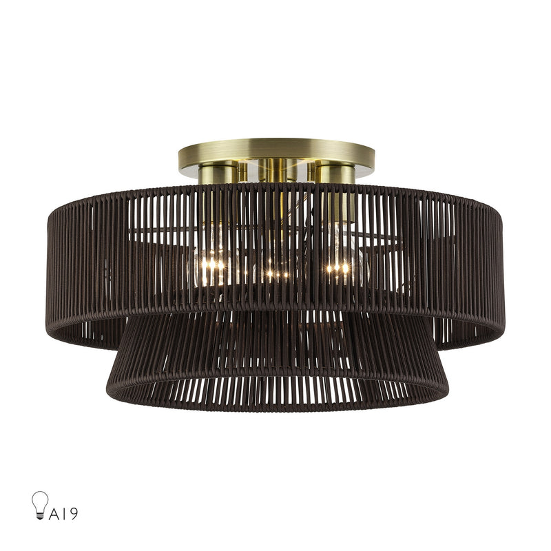 Livex Lighting 49147-01 Three Light Semi-Flush Mount, Antique Brass