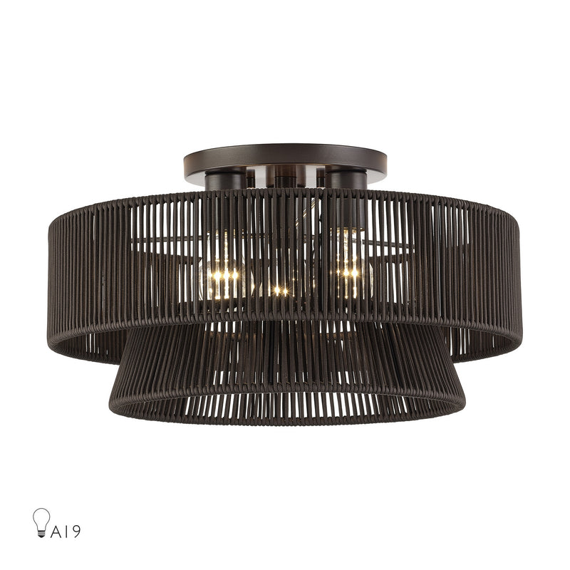Livex Lighting 49147-92 Three Light Semi-Flush Mount, English Bronze