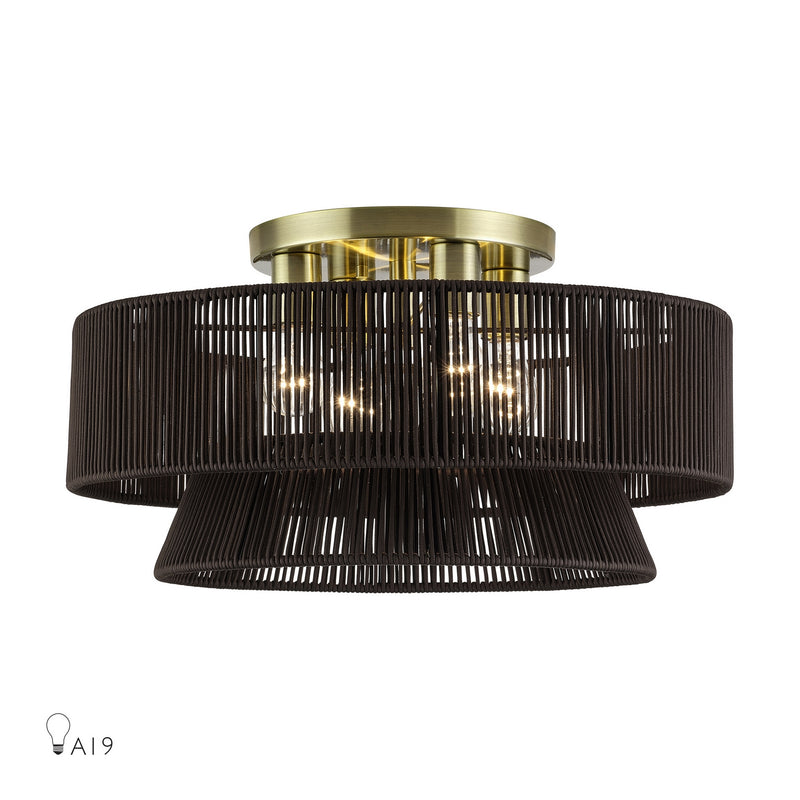 Livex Lighting 49148-01 Four Light Semi-Flush Mount, Antique Brass