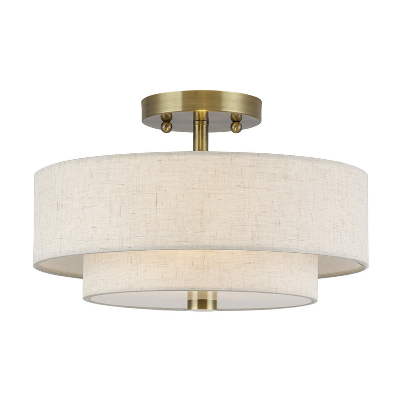 Livex Lighting 51083-01 Two Light Semi-Flush Mount, Antique Brass