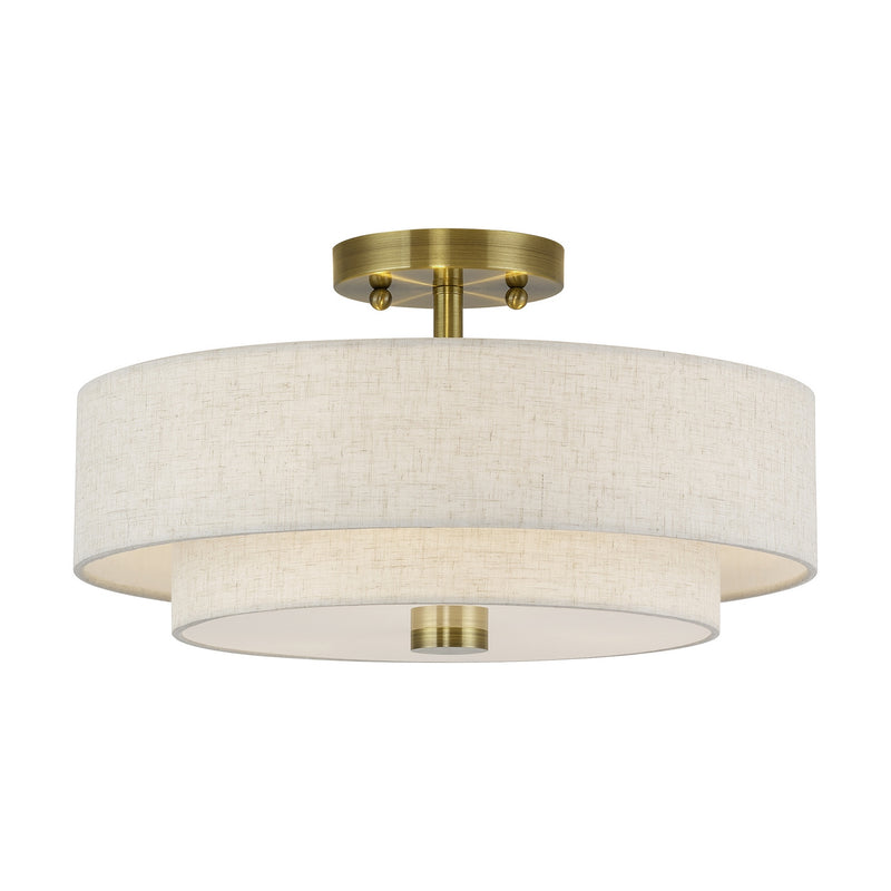 Livex Lighting 51084-01 Three Light Semi-Flush Mount, Antique Brass