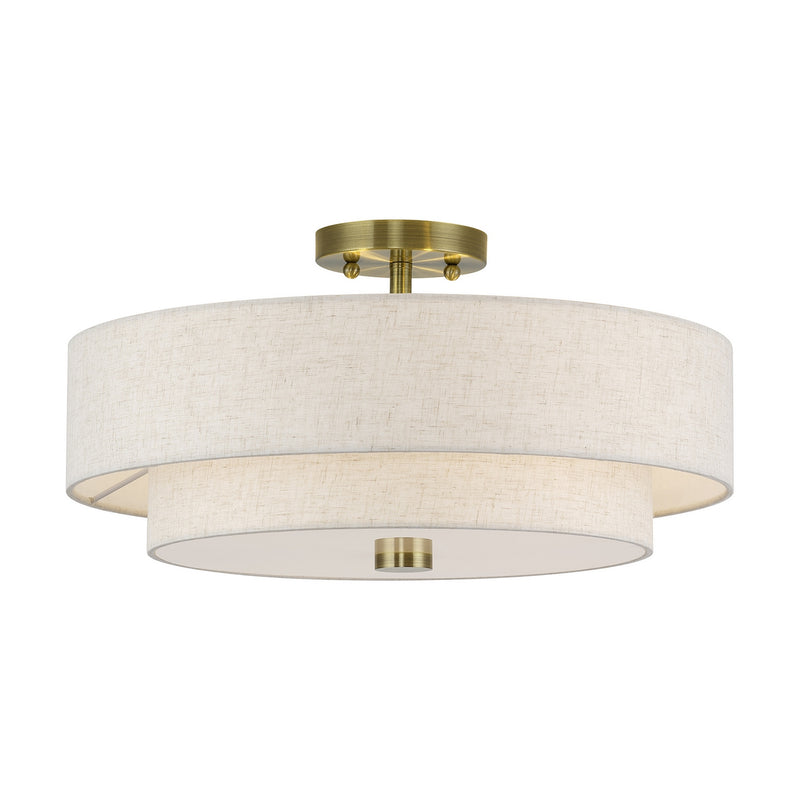 Livex Lighting 51085-01 Four Light Semi-Flush Mount, Antique Brass