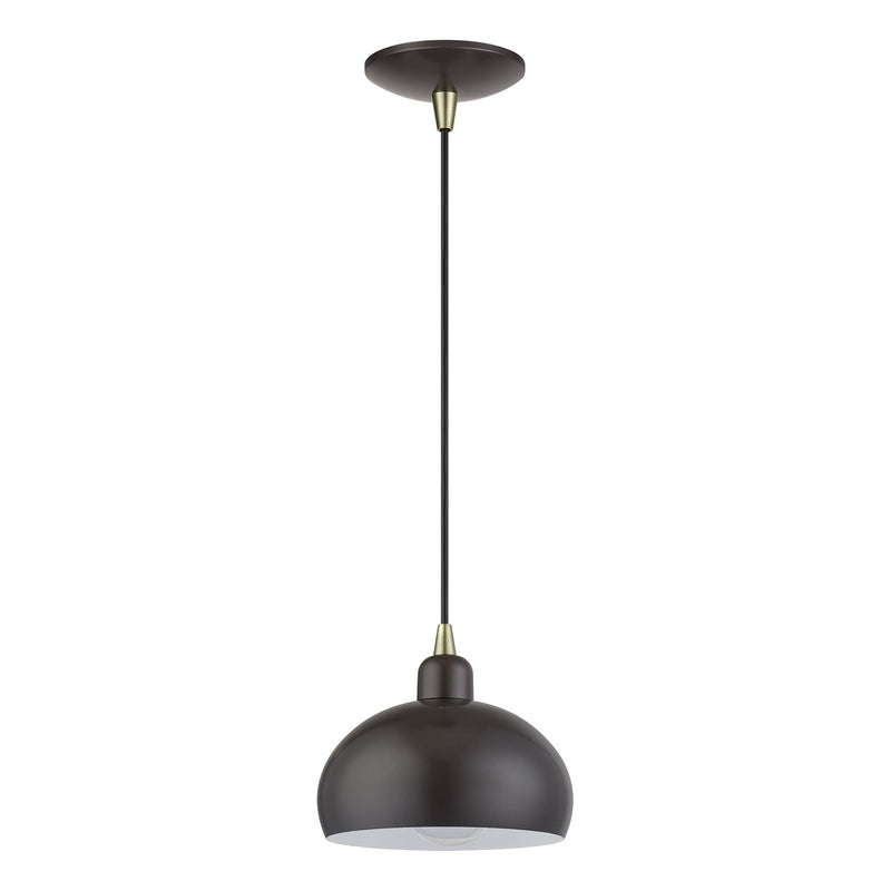 Livex Lighting 51513-92 One Light Mini Pendant, English Bronze w/Antique Brass