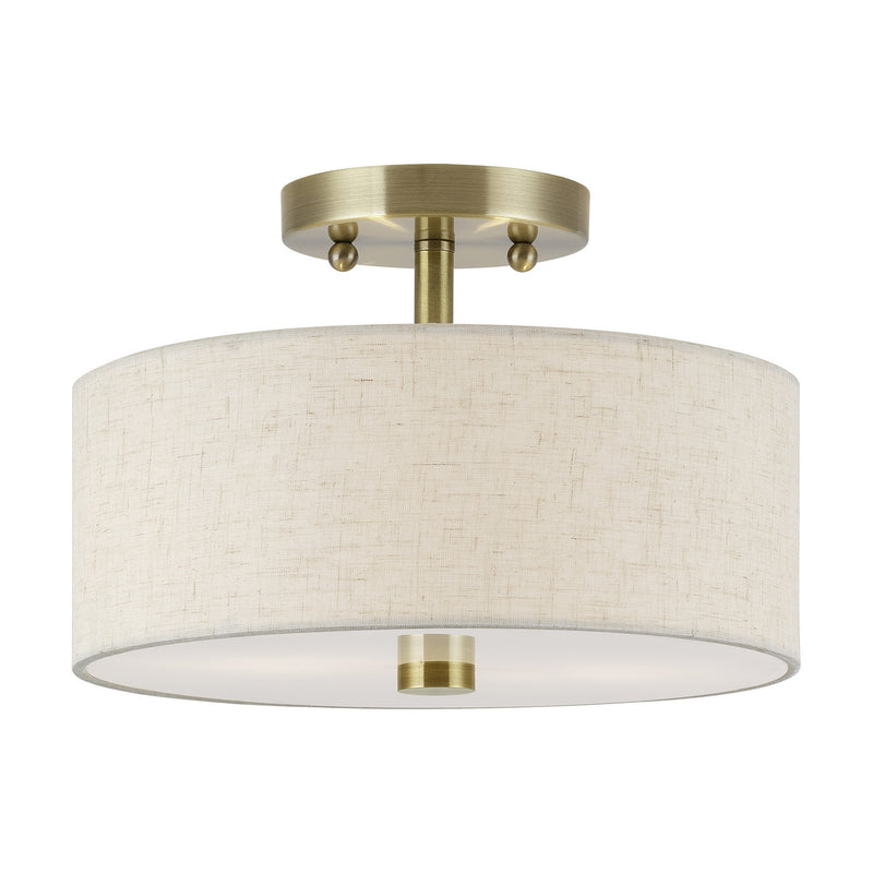 Livex Lighting 52133-01 Two Light Semi-Flush Mount, Antique Brass