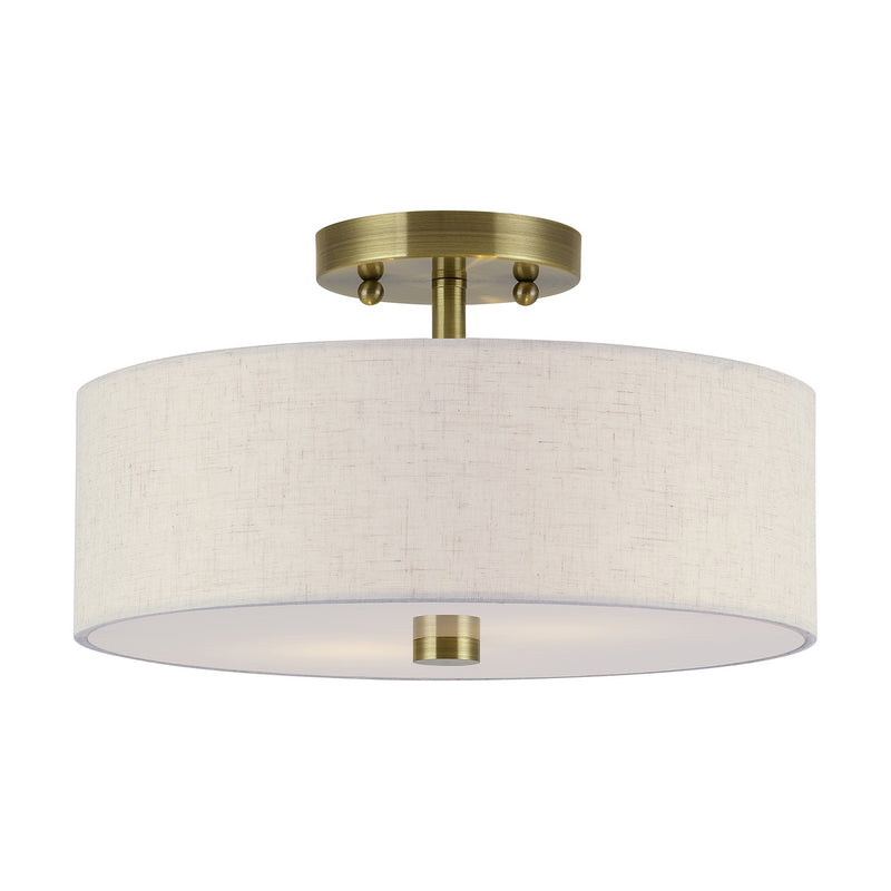 Livex Lighting 52134-01 Two Light Semi-Flush Mount, Antique Brass
