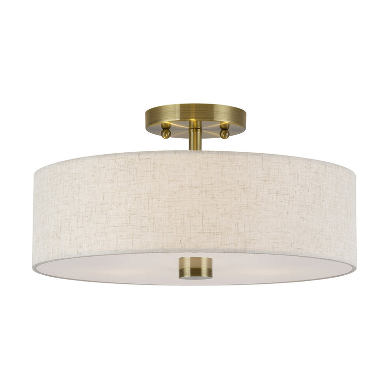 Livex Lighting 52135-01 Three Light Semi-Flush Mount, Antique Brass