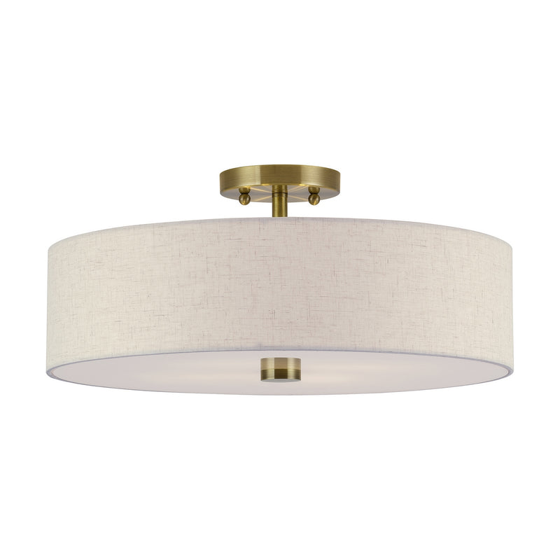 Livex Lighting 52136-01 Four Light Semi-Flush Mount, Antique Brass