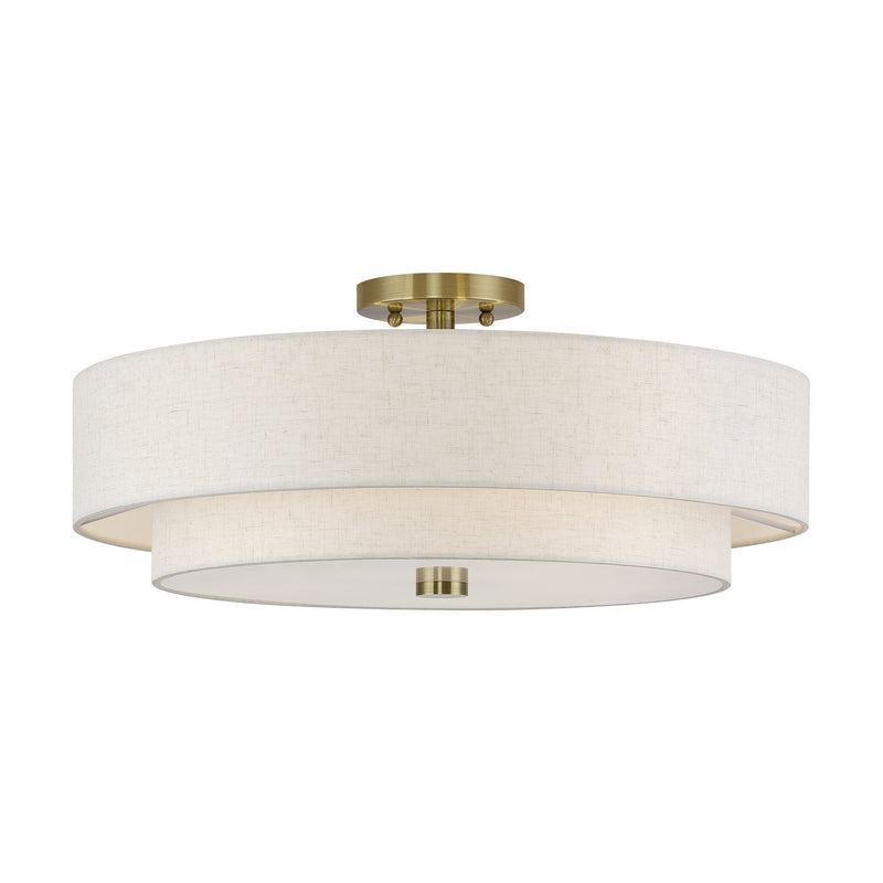 Livex Lighting 52139-01 Five Light Semi-Flush Mount, Antique Brass