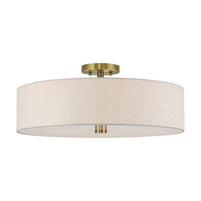 Livex Lighting 52141-01 Five Light Semi-Flush Mount, Antique Brass
