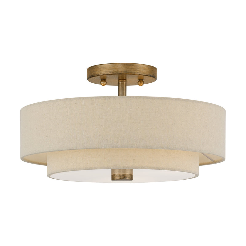 Livex Lighting 58854-48 Three Light Semi-Flush Mount, Antique Gold Leaf