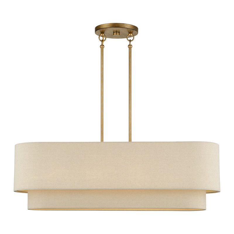 Livex Lighting 58873-48 Four Light Linear Chandelier, Antique Gold Leaf