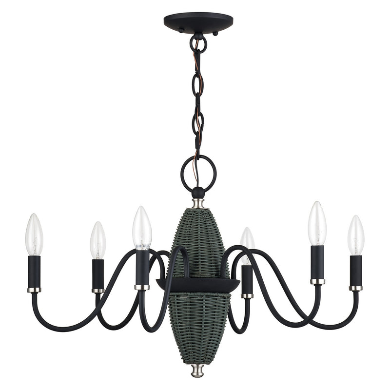 Livex Lighting 60002-04 Six Light Chandelier, Black w/Brushed Nickel
