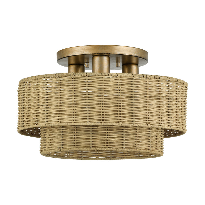 Livex Lighting 60047-48 Three Light Semi-Flush Mount, Antique Gold Leaf