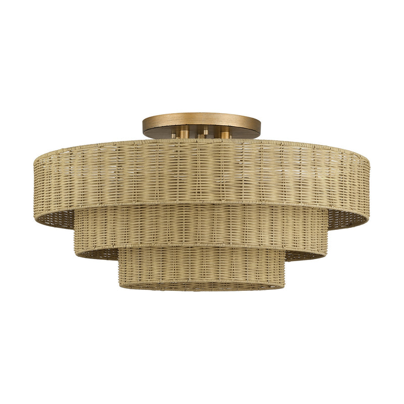 Livex Lighting 60599-48 Five Light Semi-Flush Mount, Antique Gold Leaf