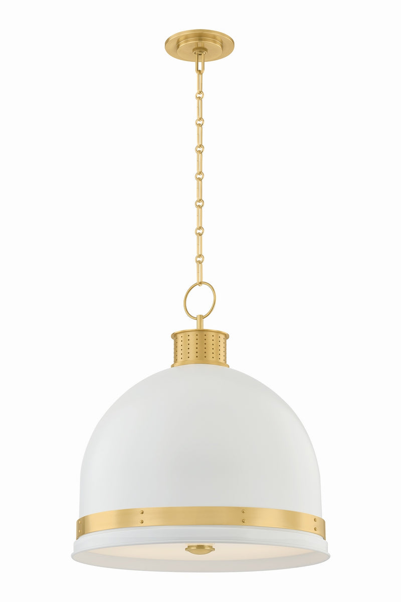Hudson Valley 2133-AGB/SWH Three Light Pendant, Aged Brass