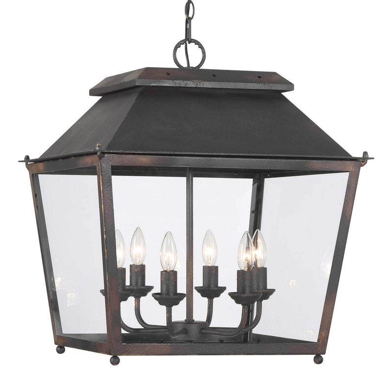 Golden 0804-6P ABI Six Light Pendant, Antique Black Iron