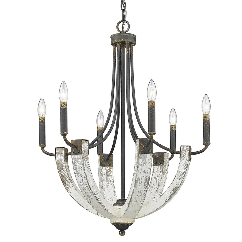 Golden 0840-6 ABI Six Light Chandelier, Antique Black Iron
