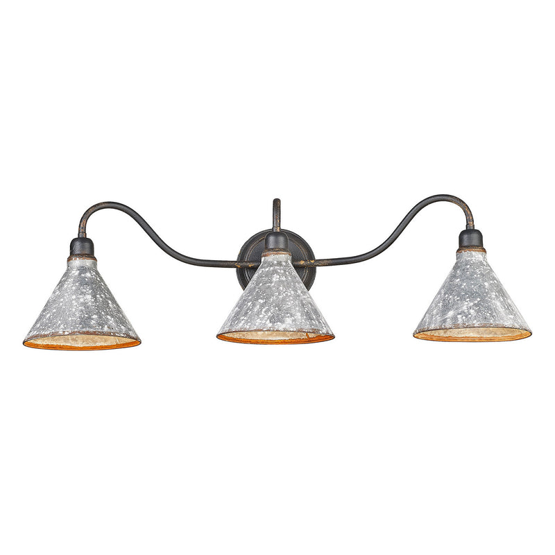 Golden 0877-BA3 ABI-GV Three Light Vanity Light, Antique Black Iron
