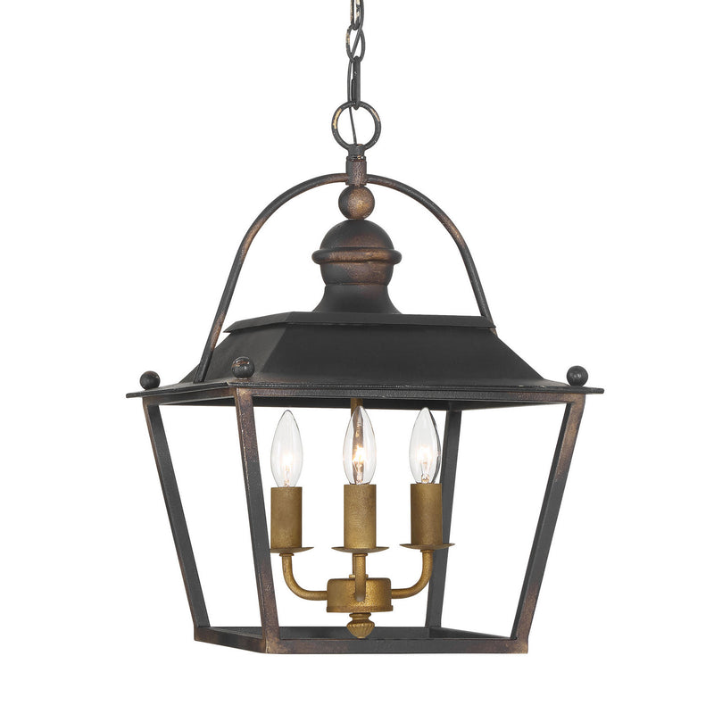 Golden 0888-3P ABI Three Light Pendant, Antique Black Iron